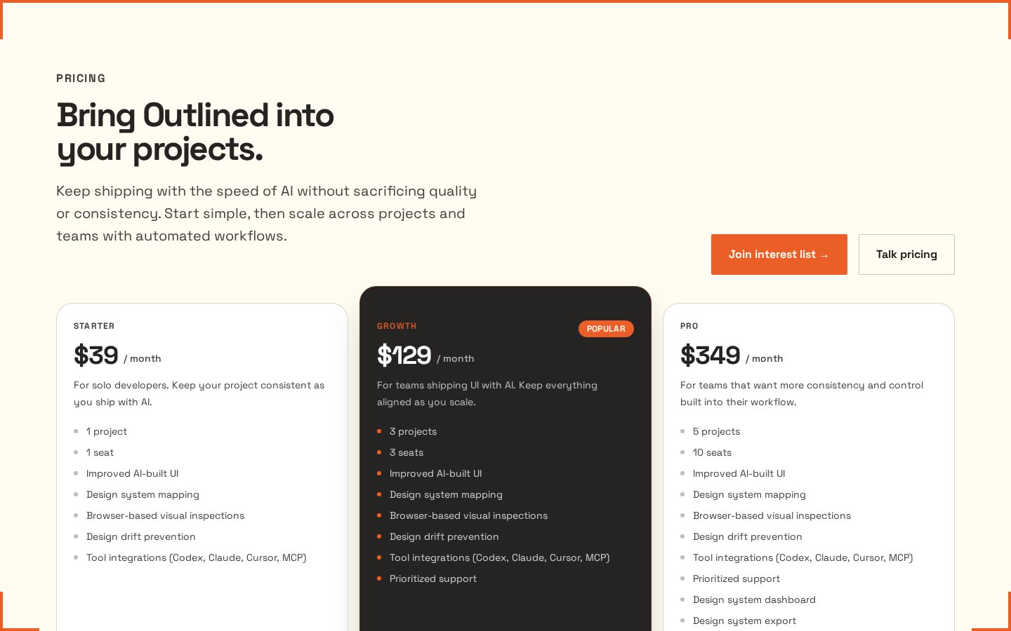 Outlined Pricing