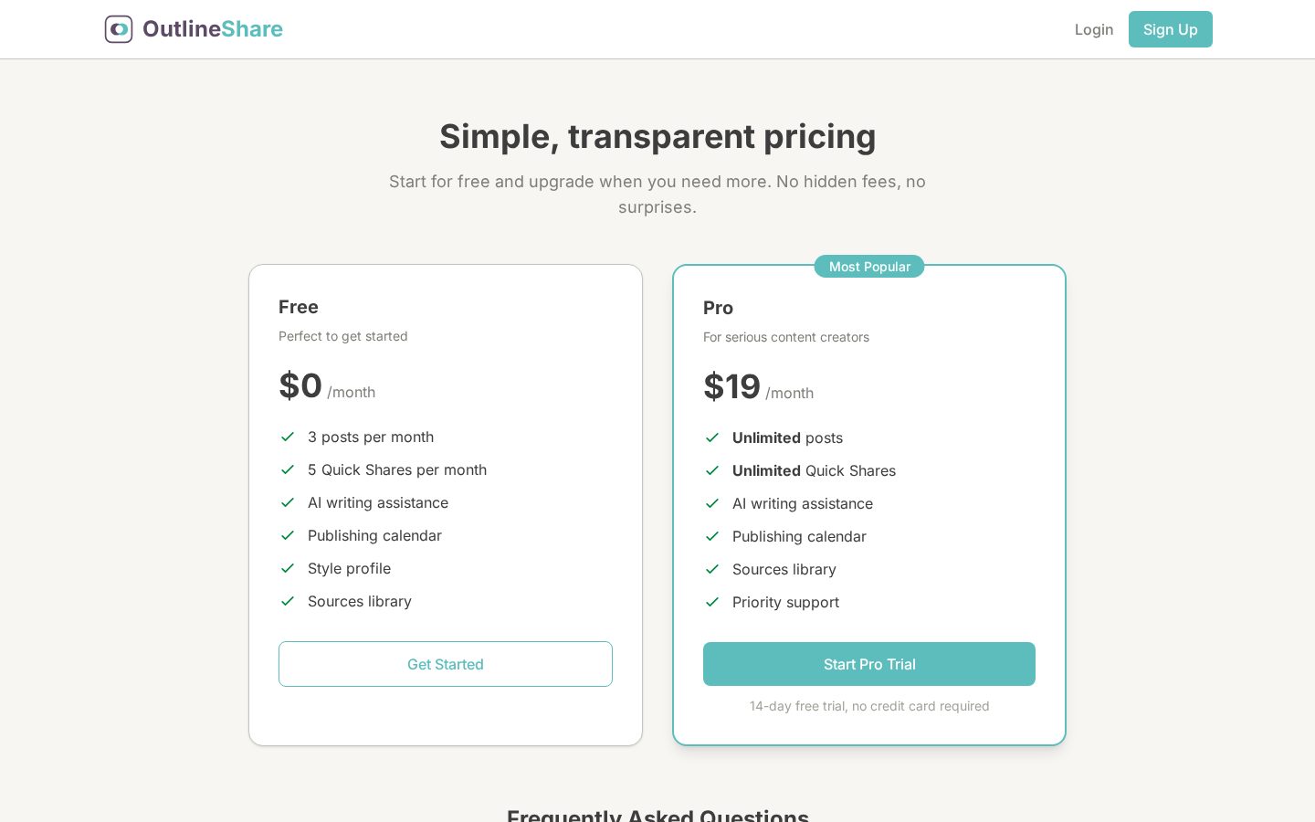 OutlineShare Pricing