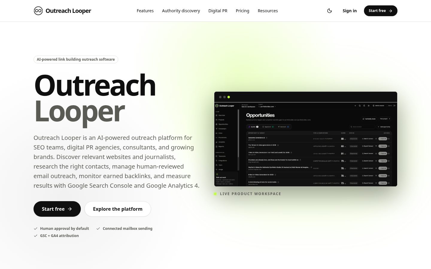 OutreachLooper Homepage