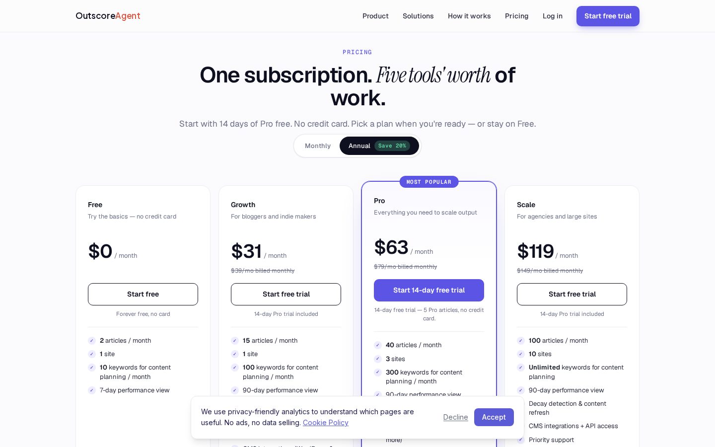 OutscoreAgent Pricing