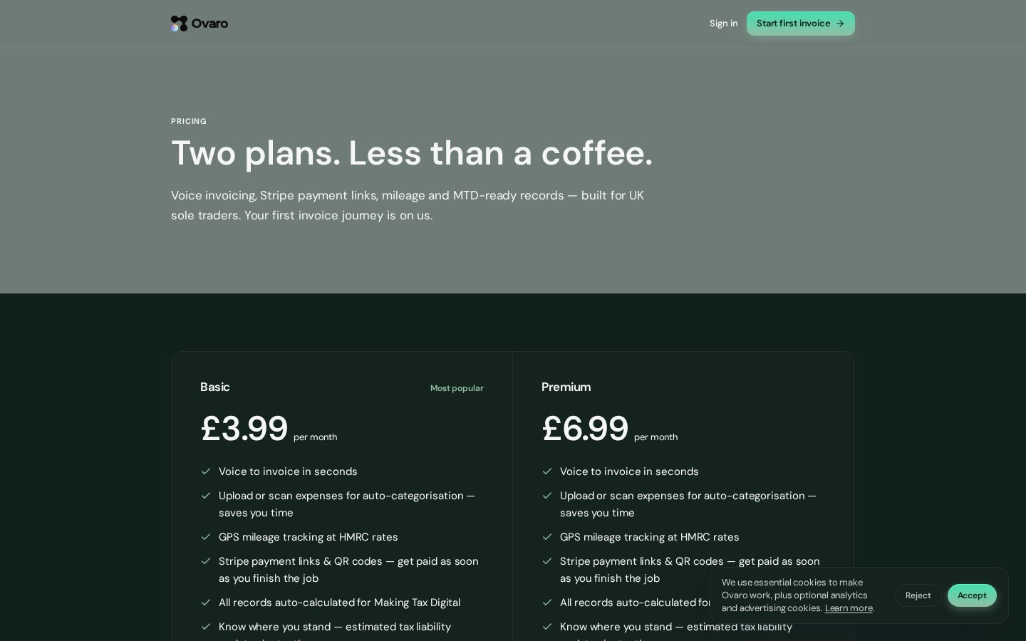 Ovaro Pricing