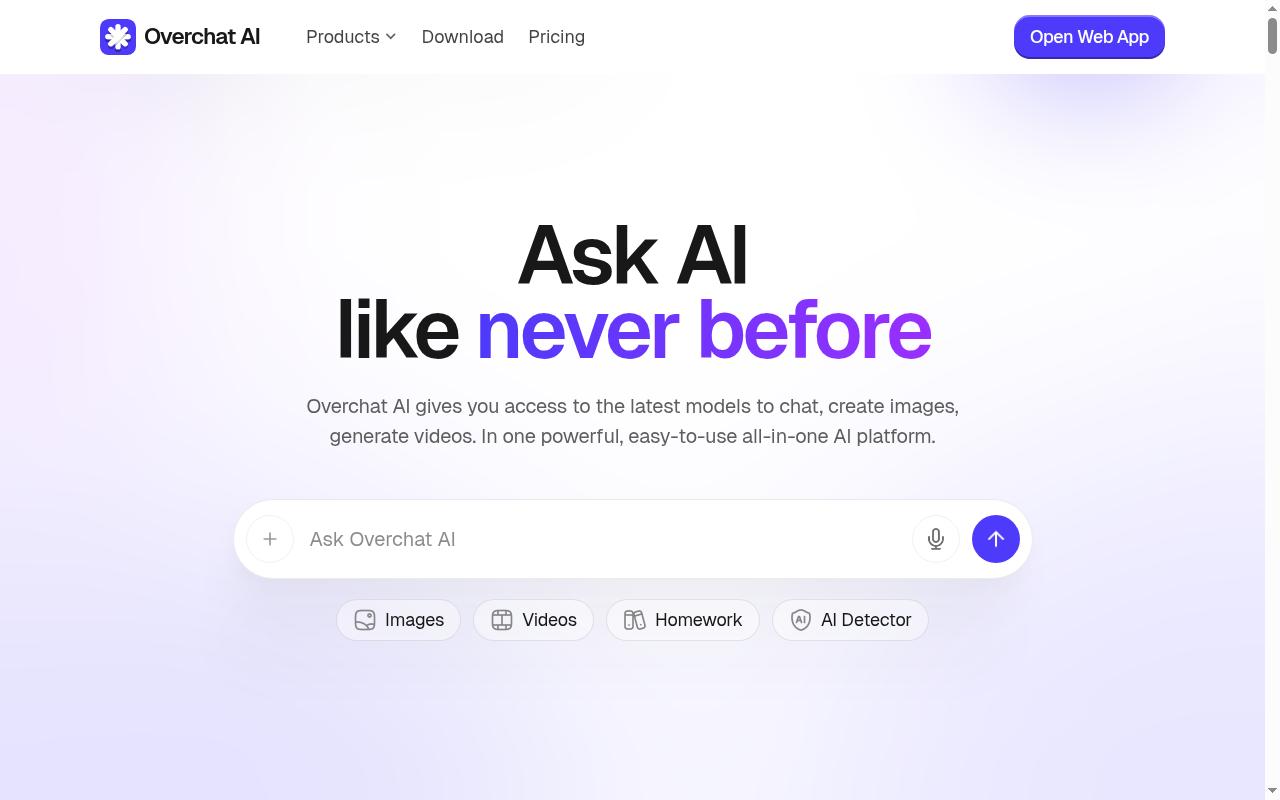 Overchat AI Homepage