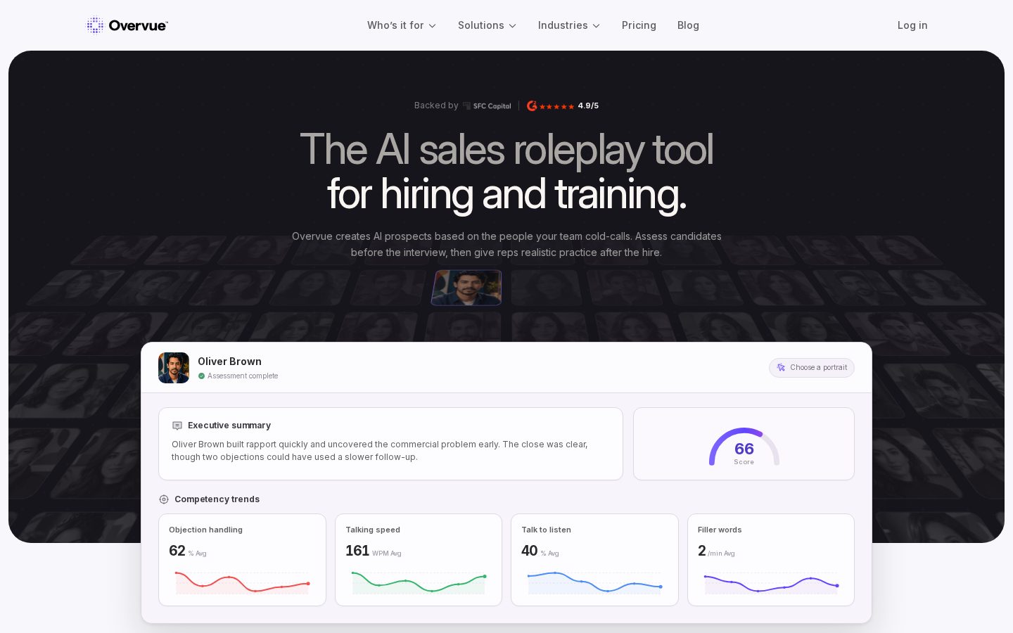 Overvue AI Sales Assessment Homepage