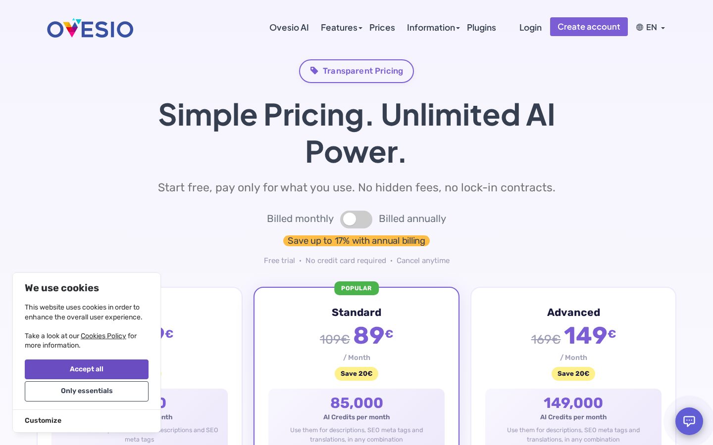 OVESIO Pricing