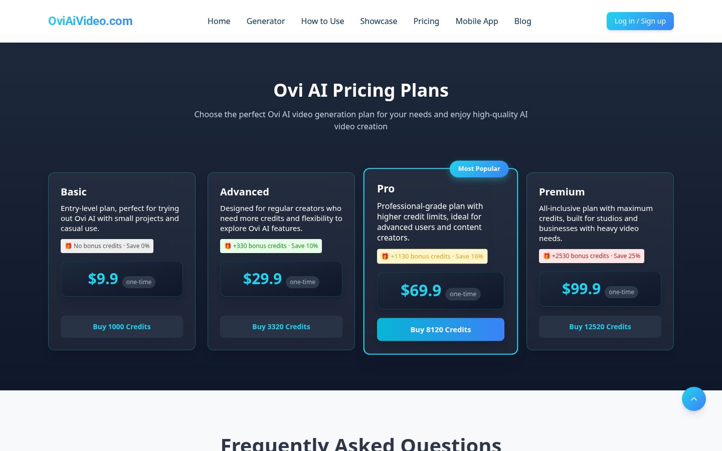 Ovi AI Pricing