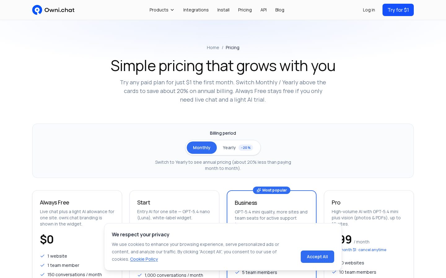 Ownichat Pricing
