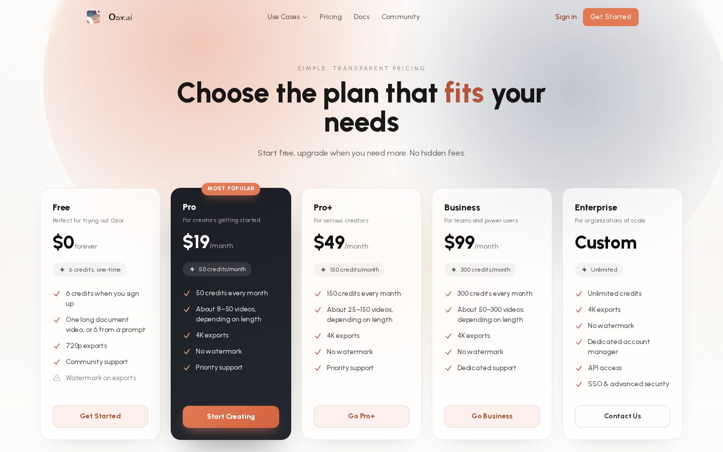 Ozor Pricing