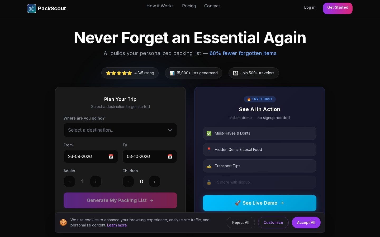 PackScout Homepage