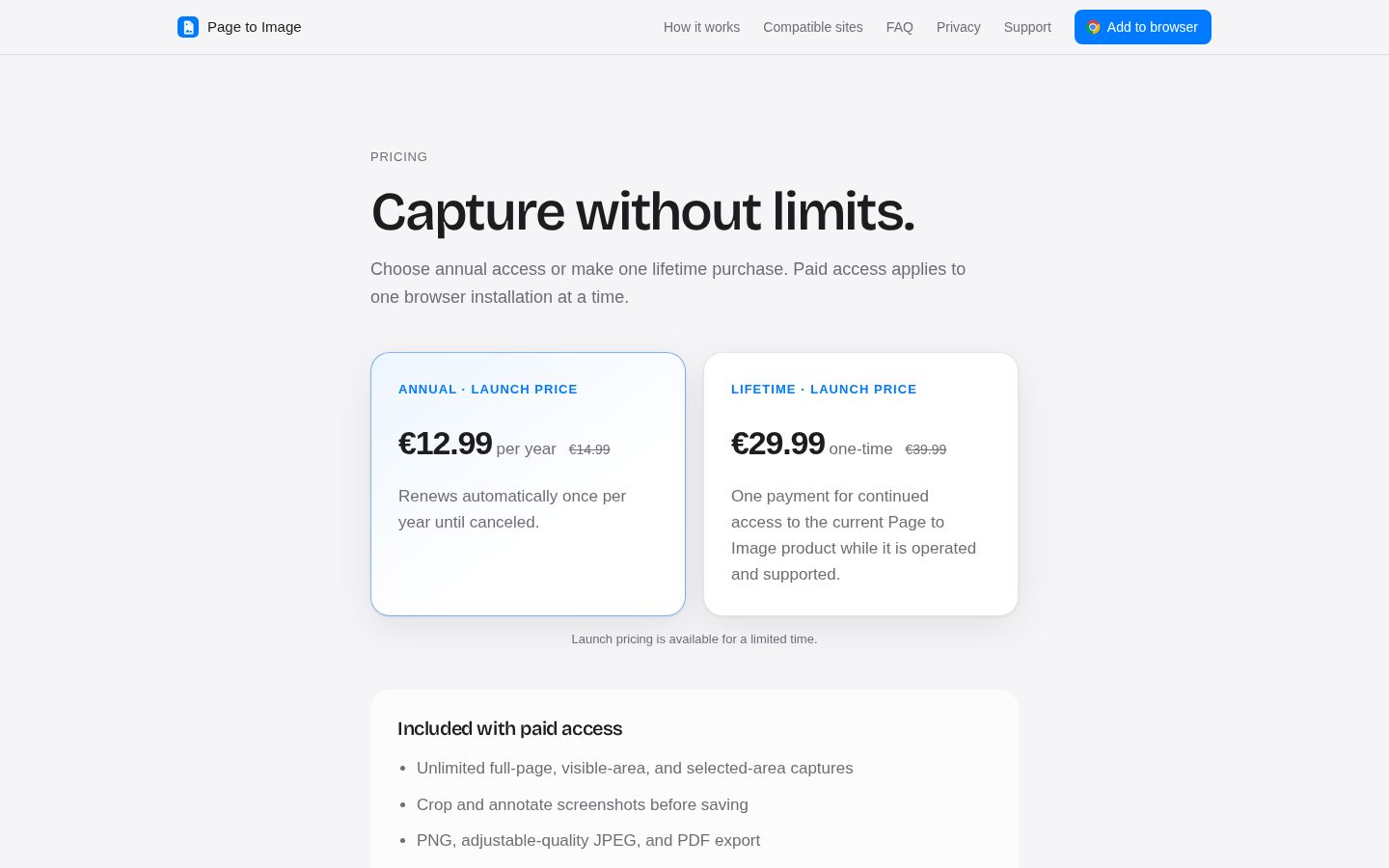 Page to Image Pricing