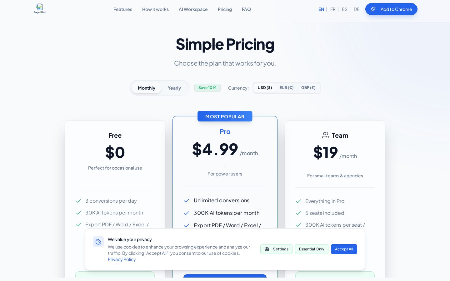 Page2Doc Pricing