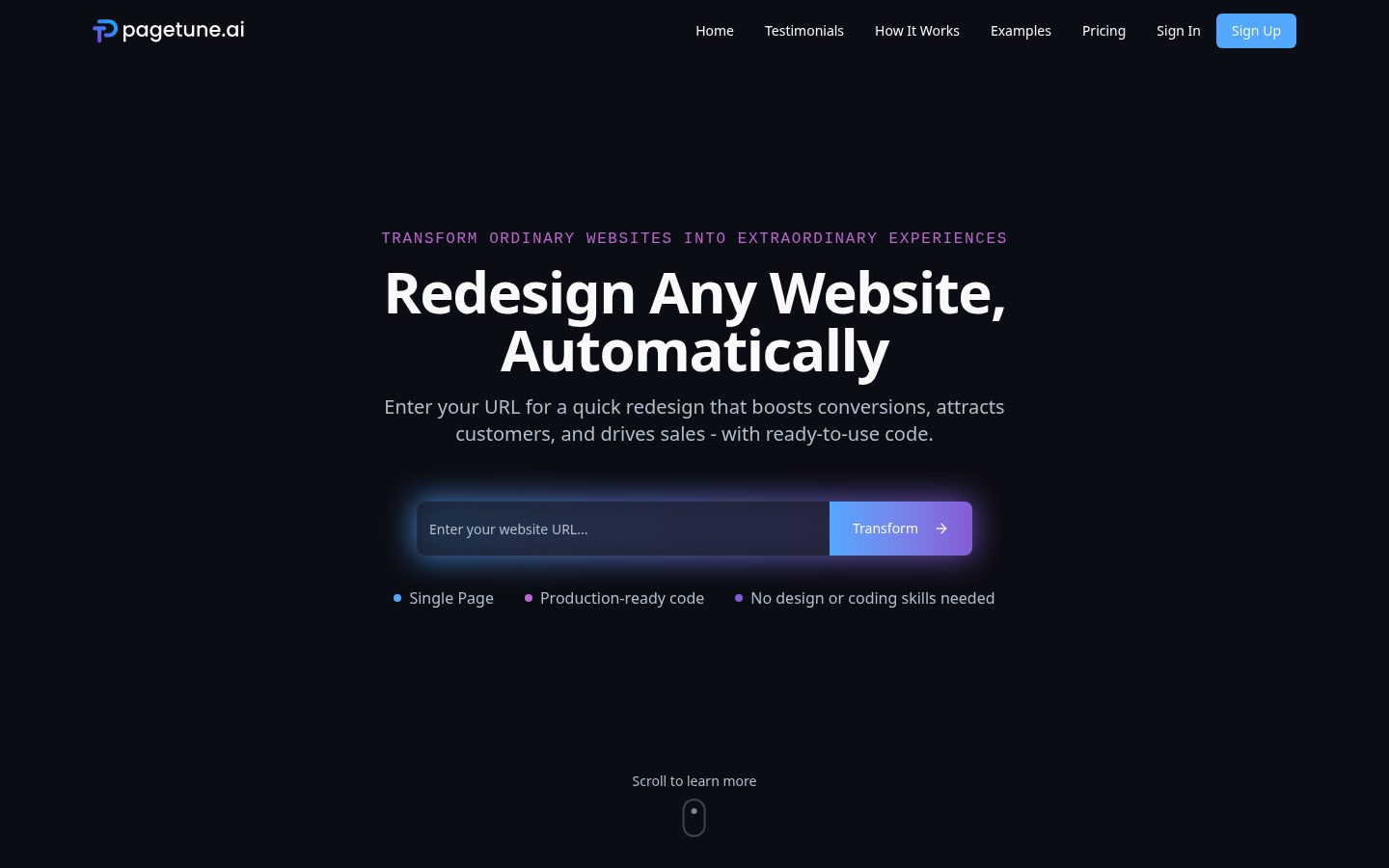 PageTune Homepage