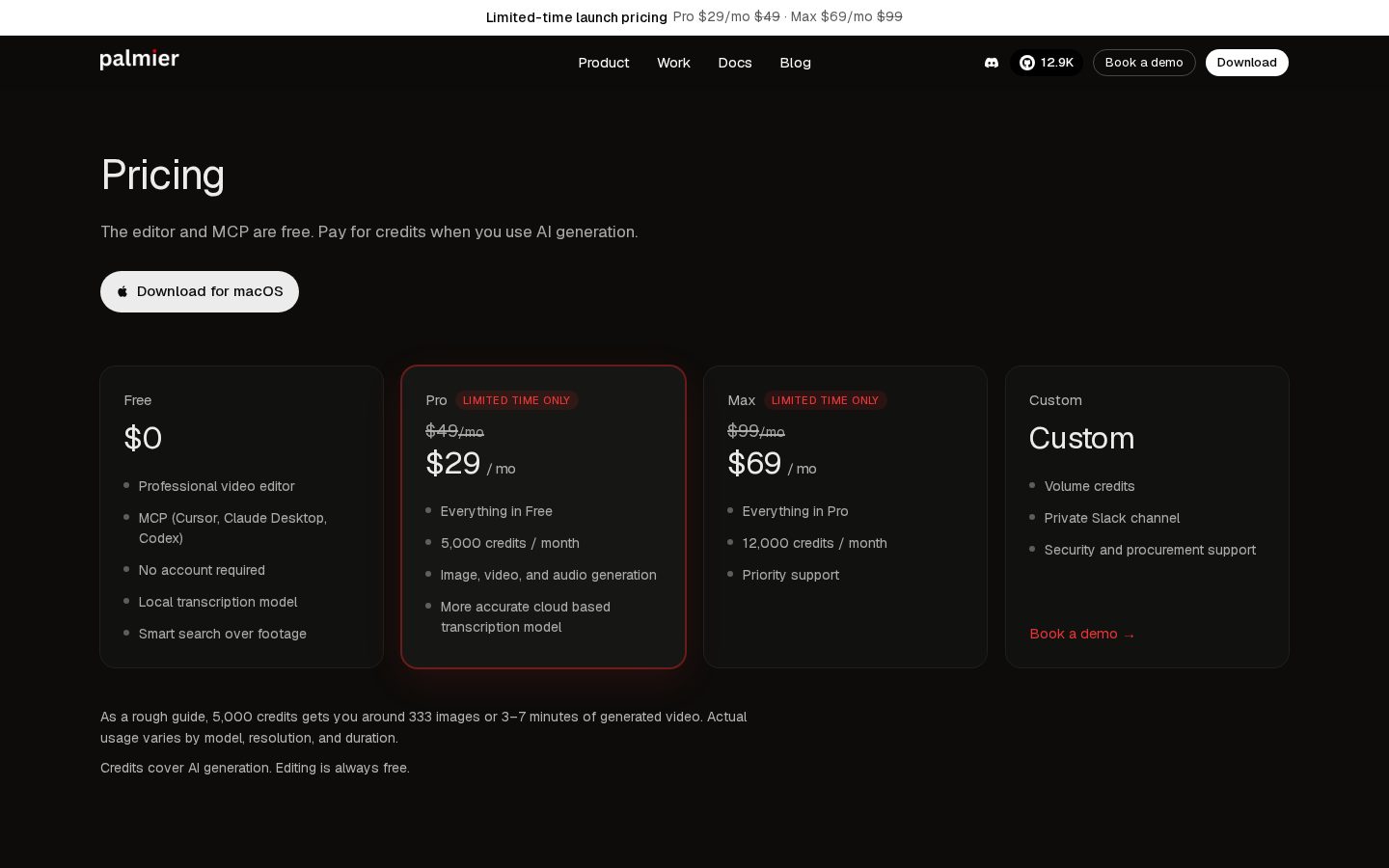 Palmier Pricing