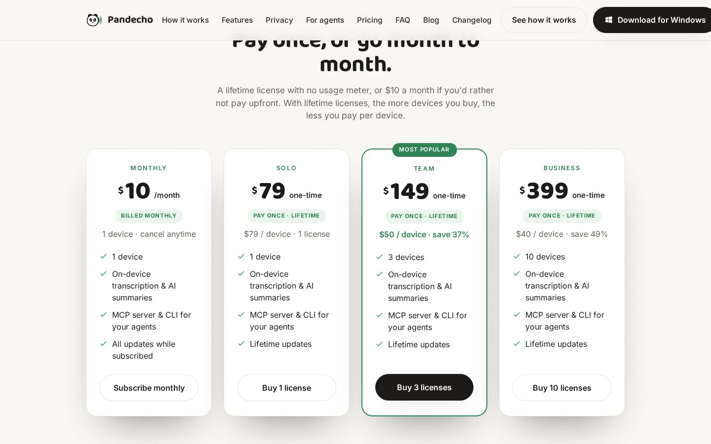 Pandecho Pricing