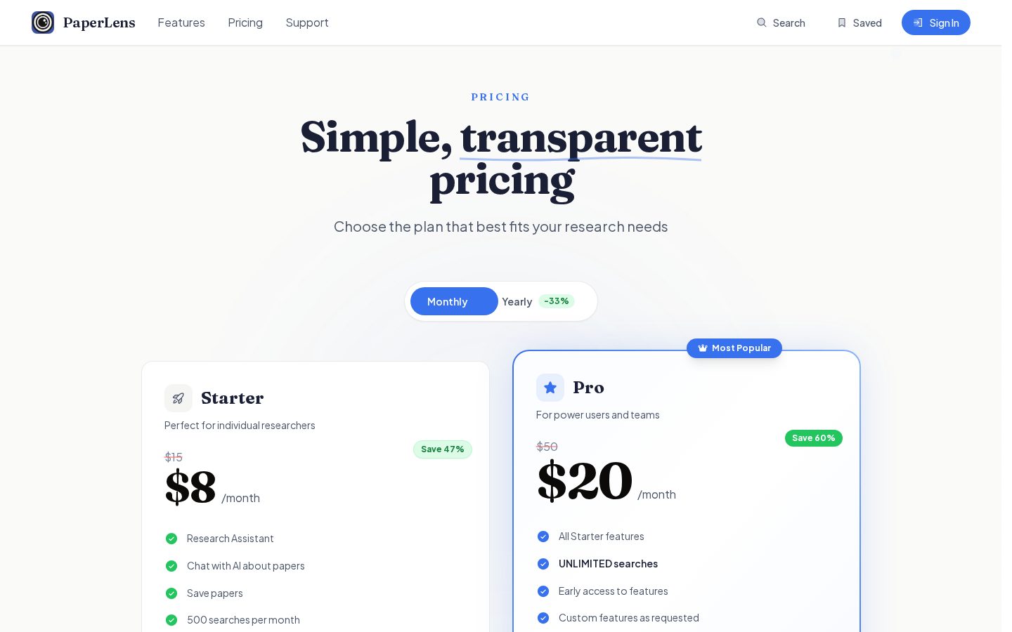 PaperLens Pricing