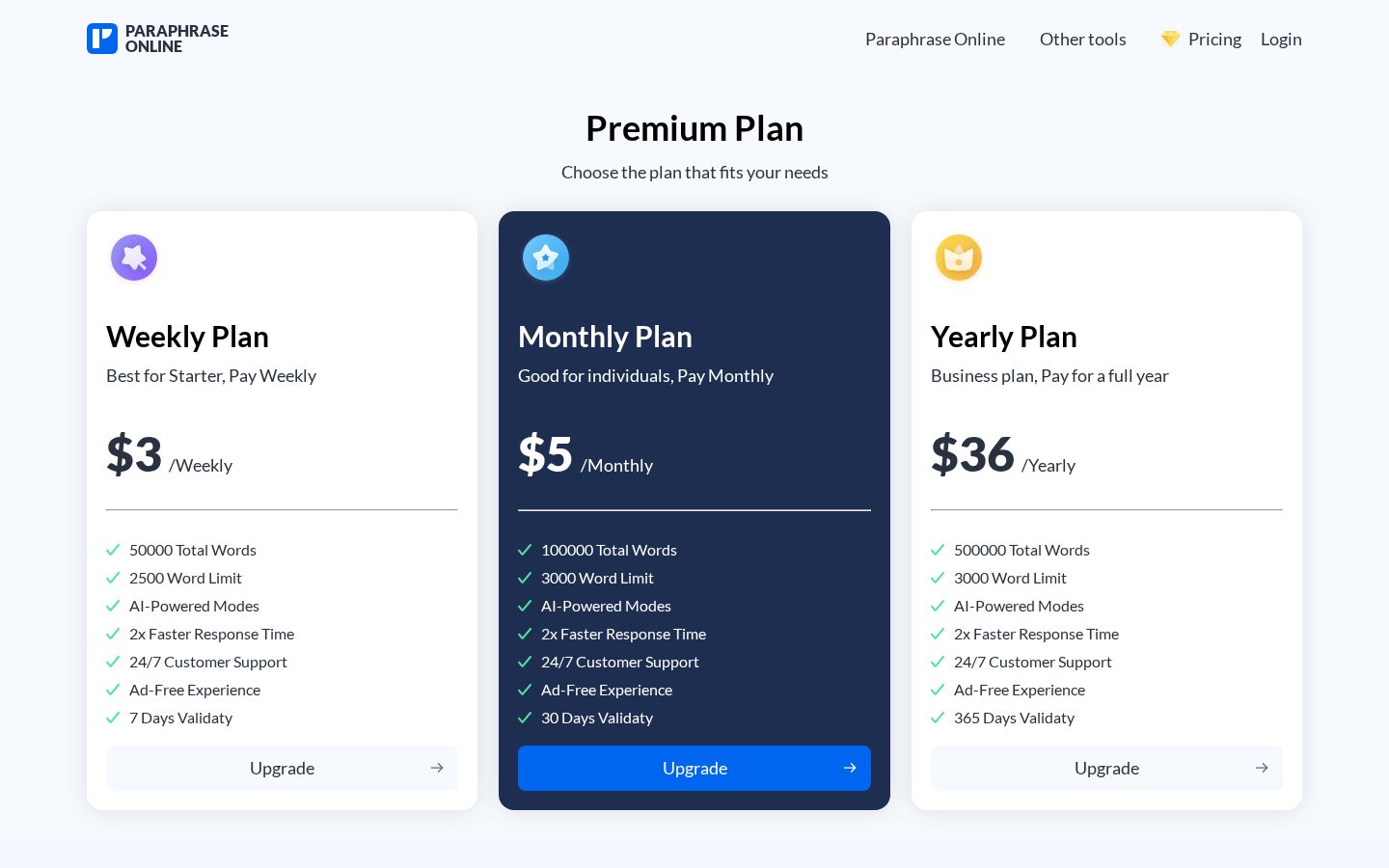 Paraphrase Online Pricing