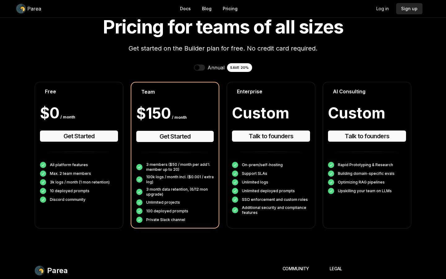 Parea AI Pricing