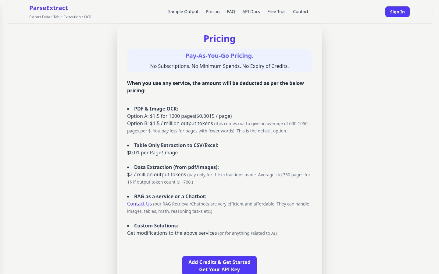 ParseExtract Pricing