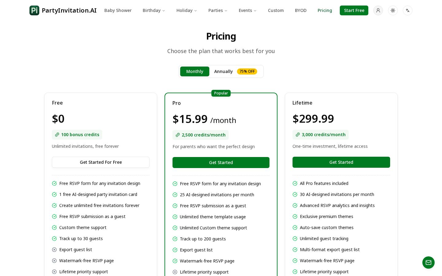 Party Invitation AI Pricing