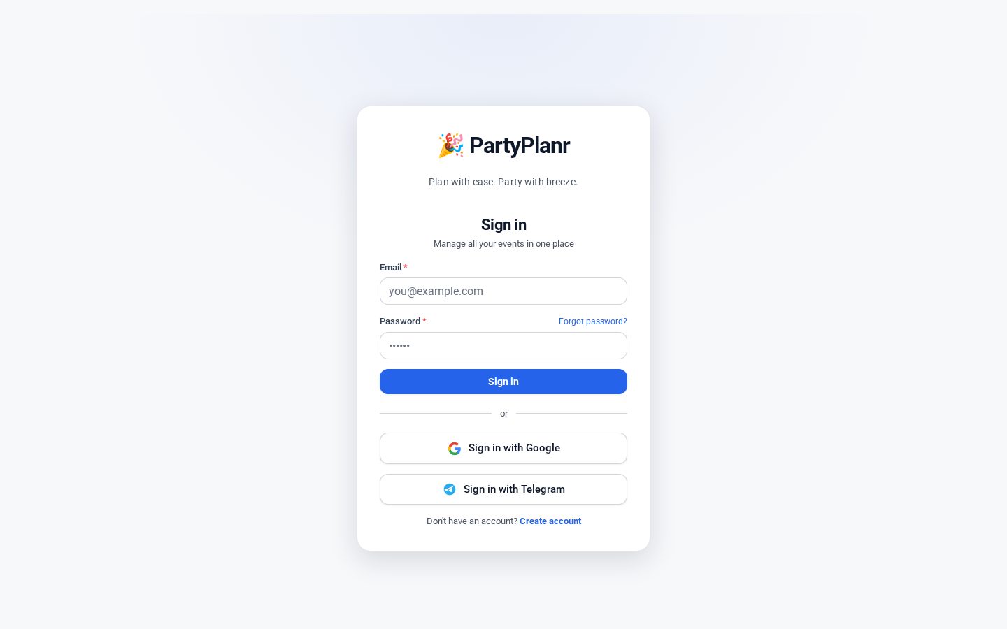 PartyPlanr Homepage