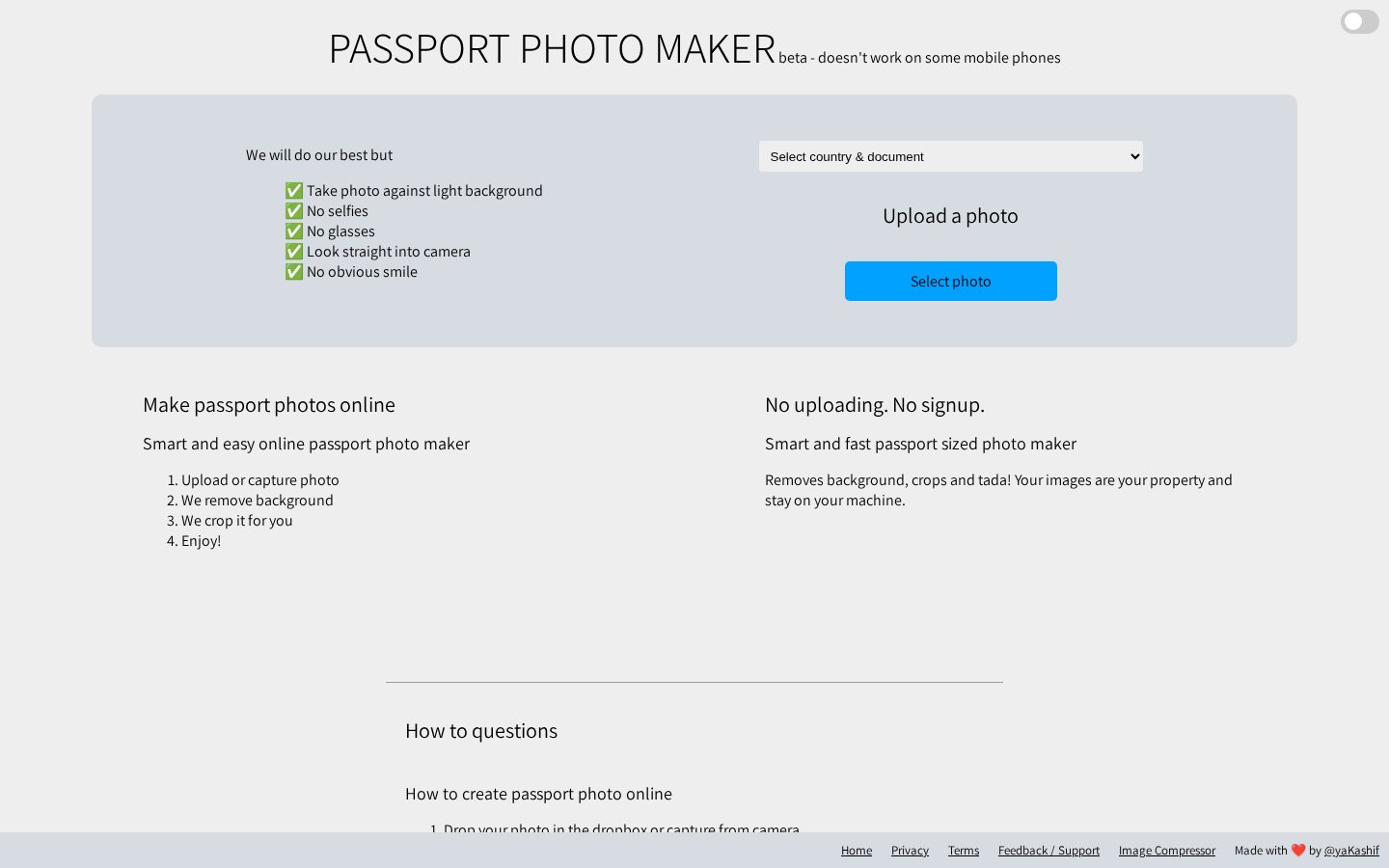 Passport Photos Maker Homepage