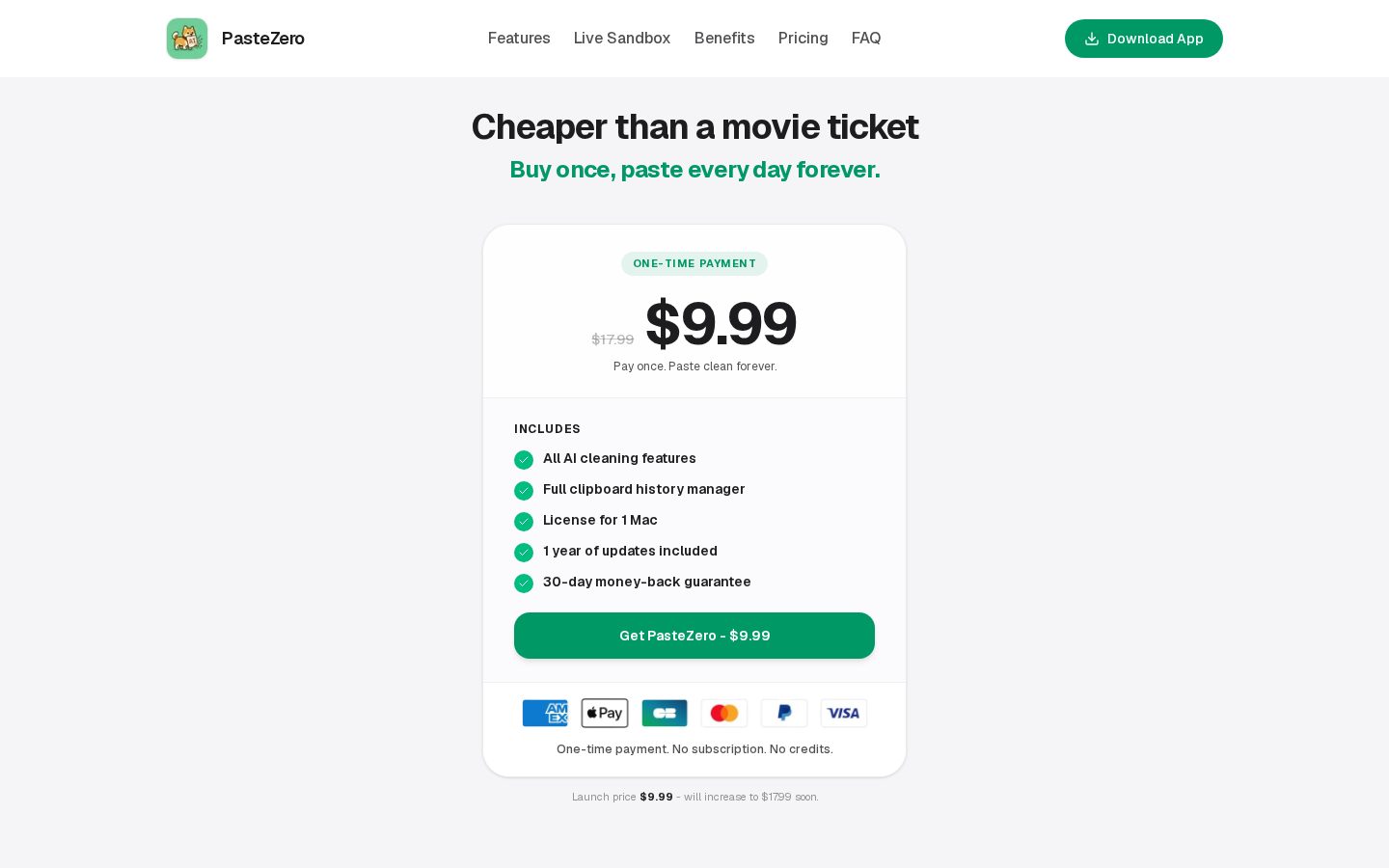 PasteZero Pricing