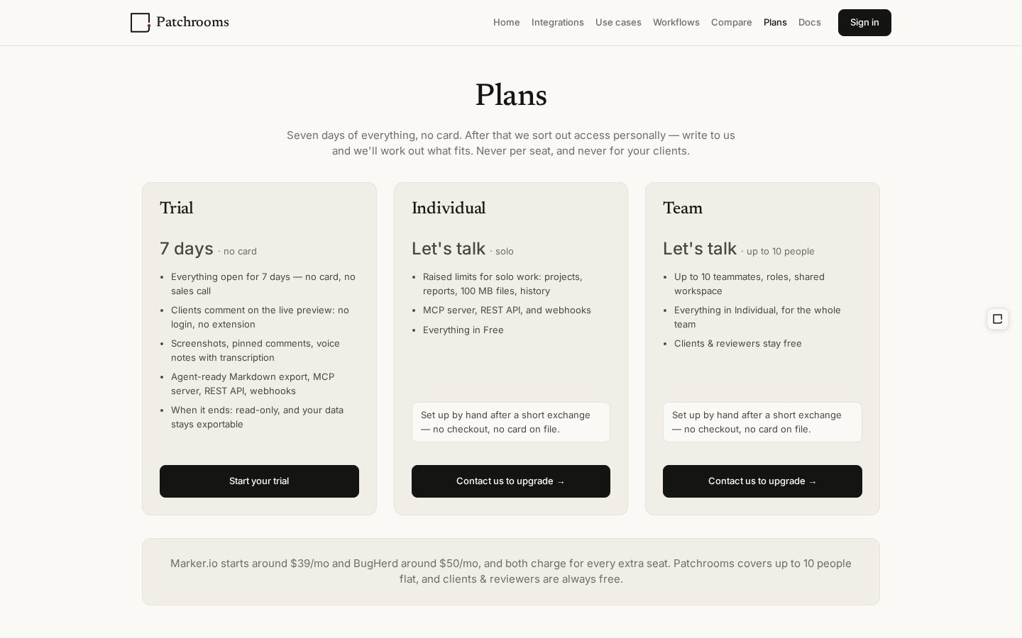 Patchrooms Pricing