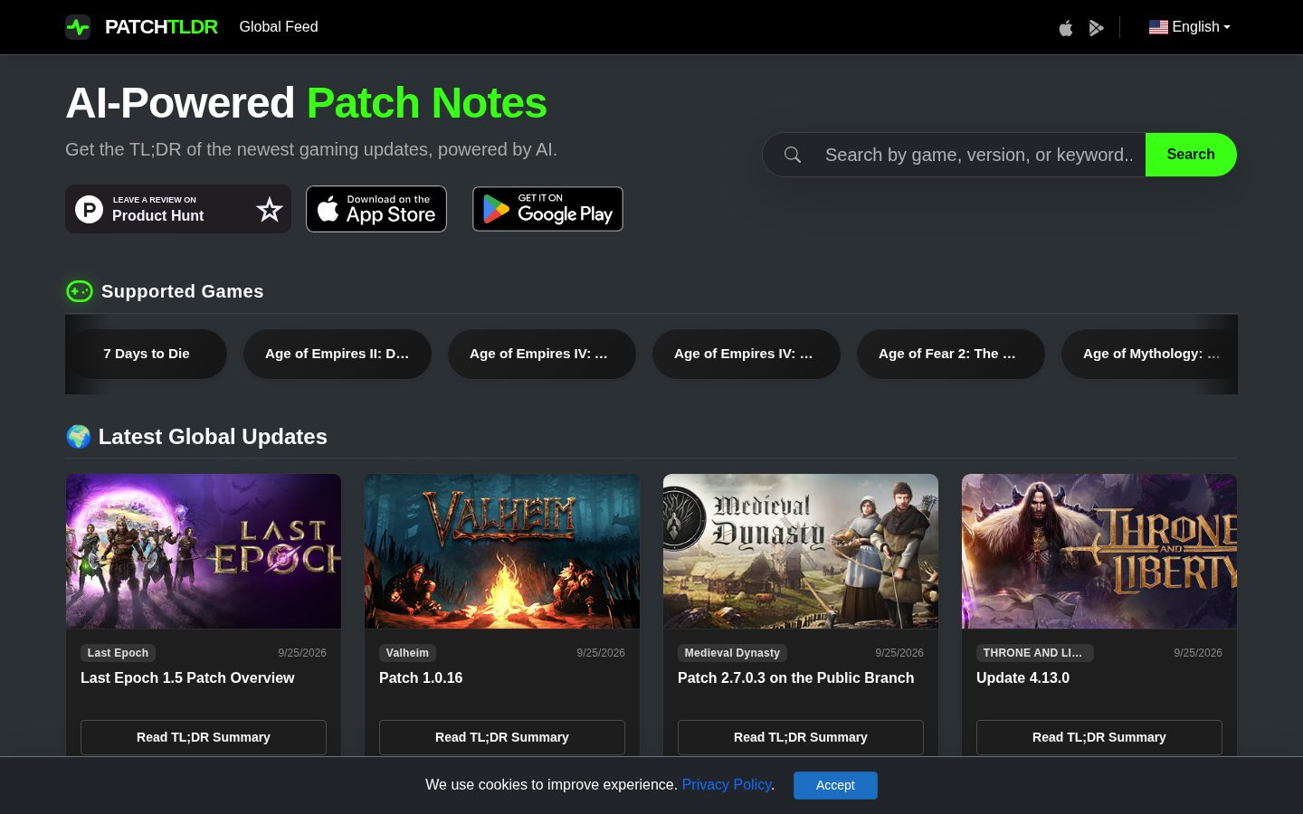 PatchTLDR Homepage