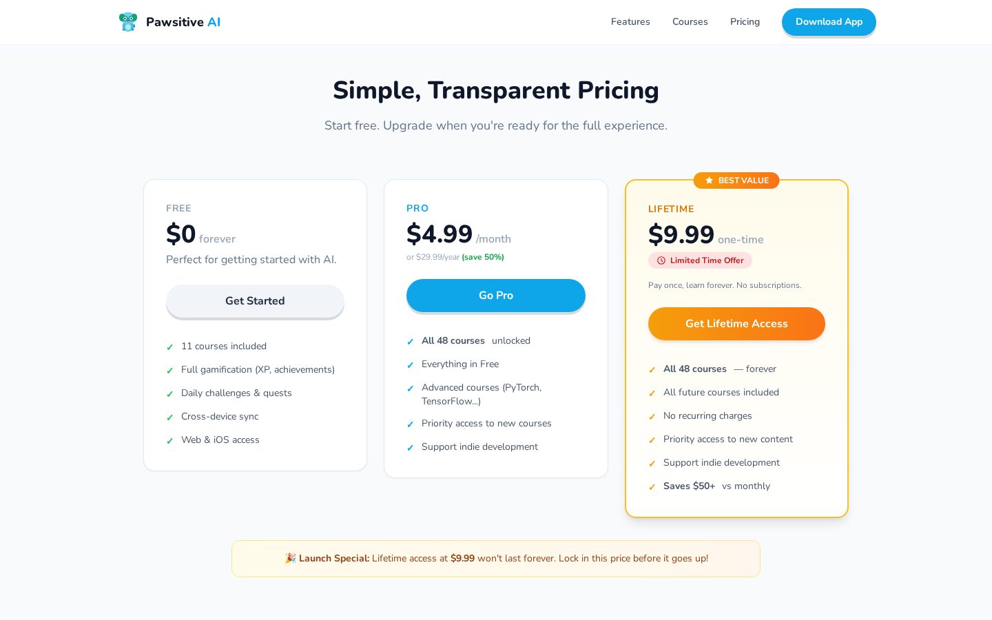 Pawsitive AI Learning Pricing