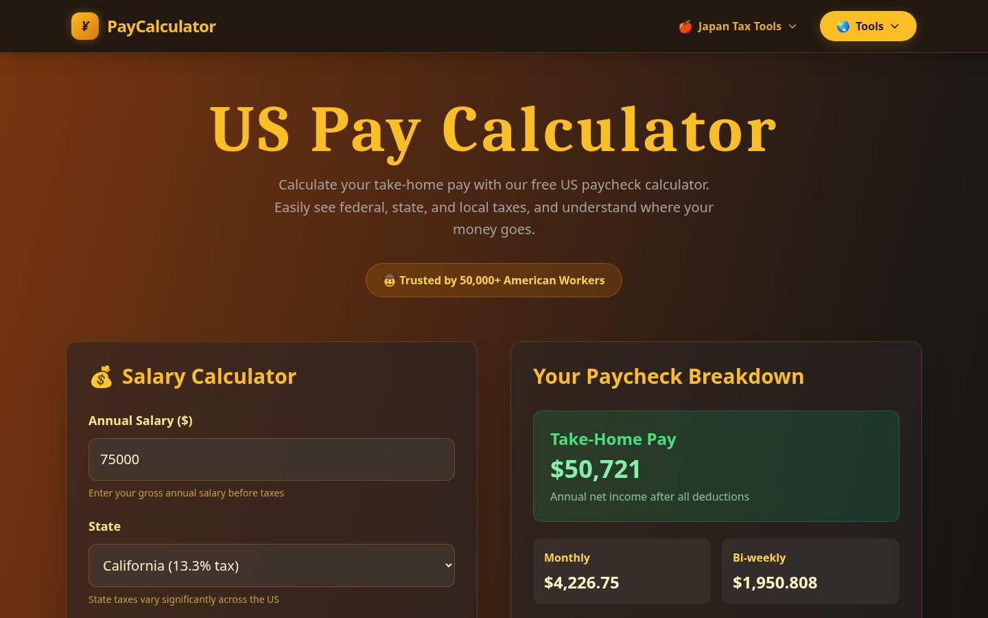 PayCalculator Homepage