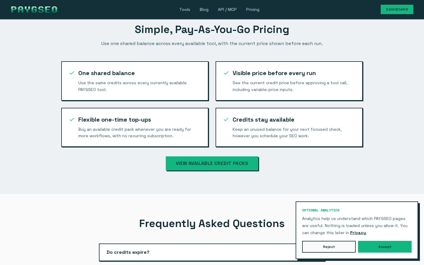 PAYGSEO Pricing