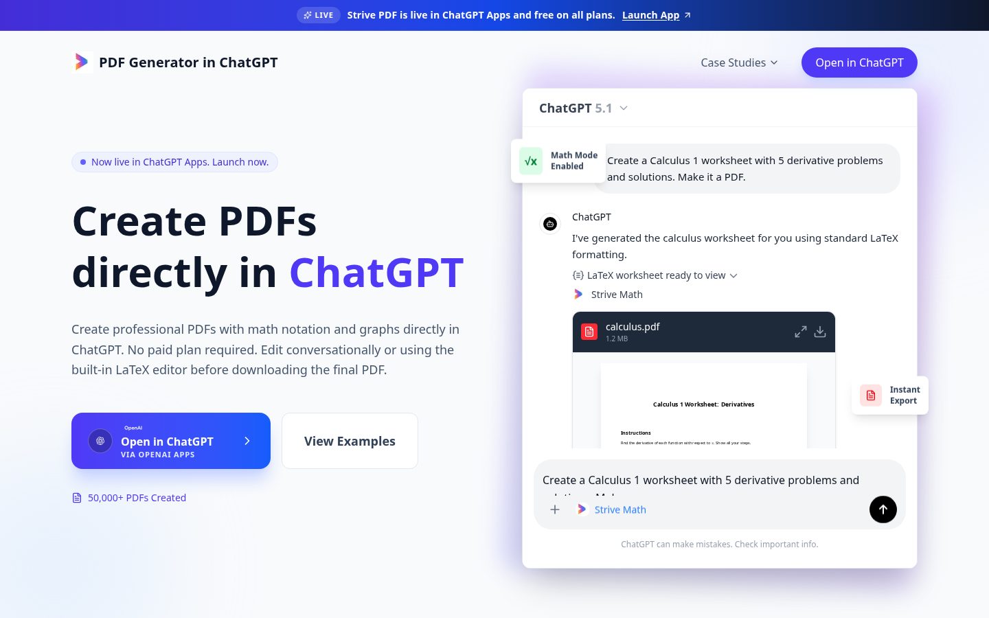 PDF Generator in ChatGPT Homepage