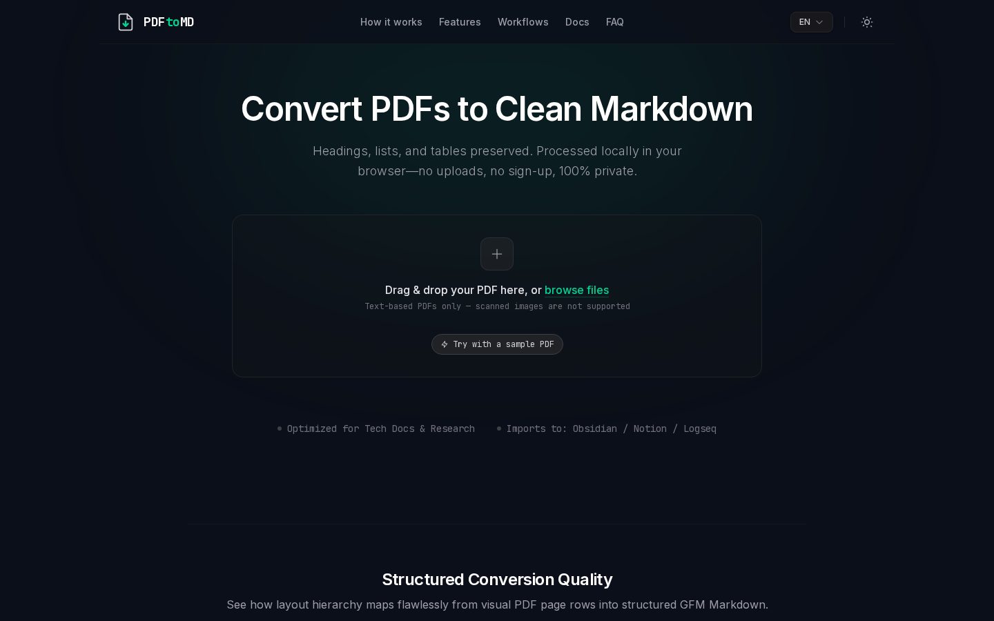 PDF to Markdown Homepage