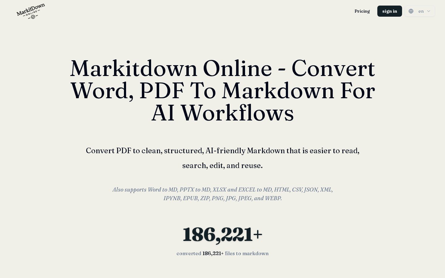 PDF to Markdown - Markitdown Homepage