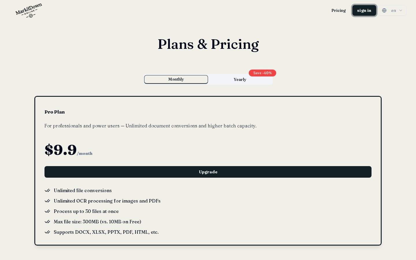 PDF to Markdown - Markitdown Pricing