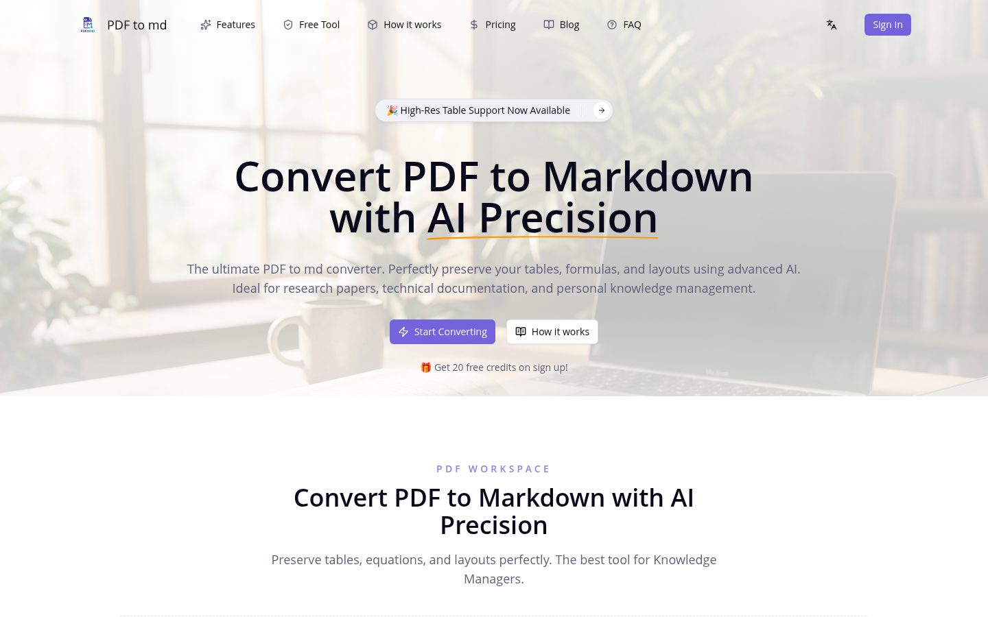 PDF to md Homepage