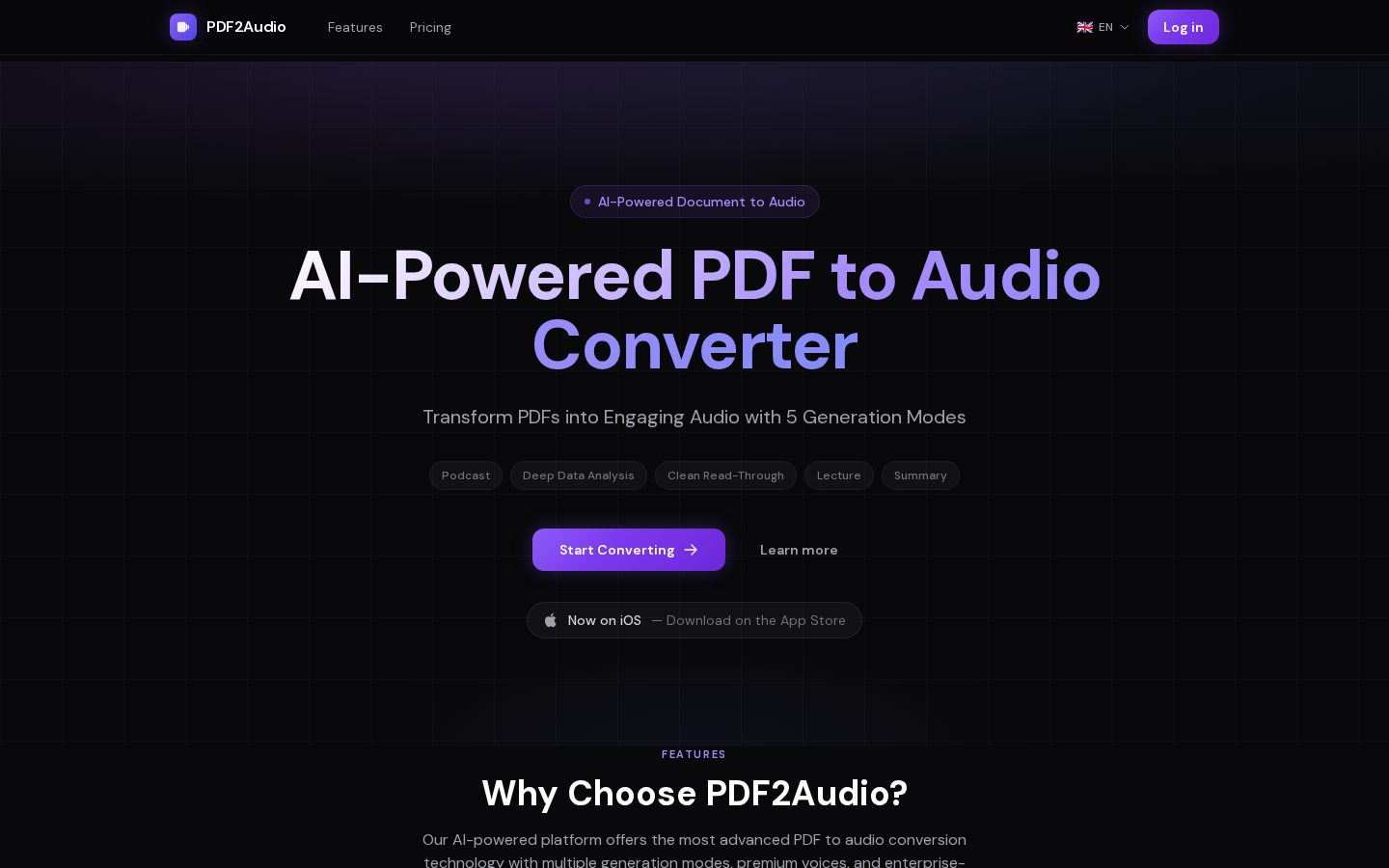 PDF2Audio AI Homepage