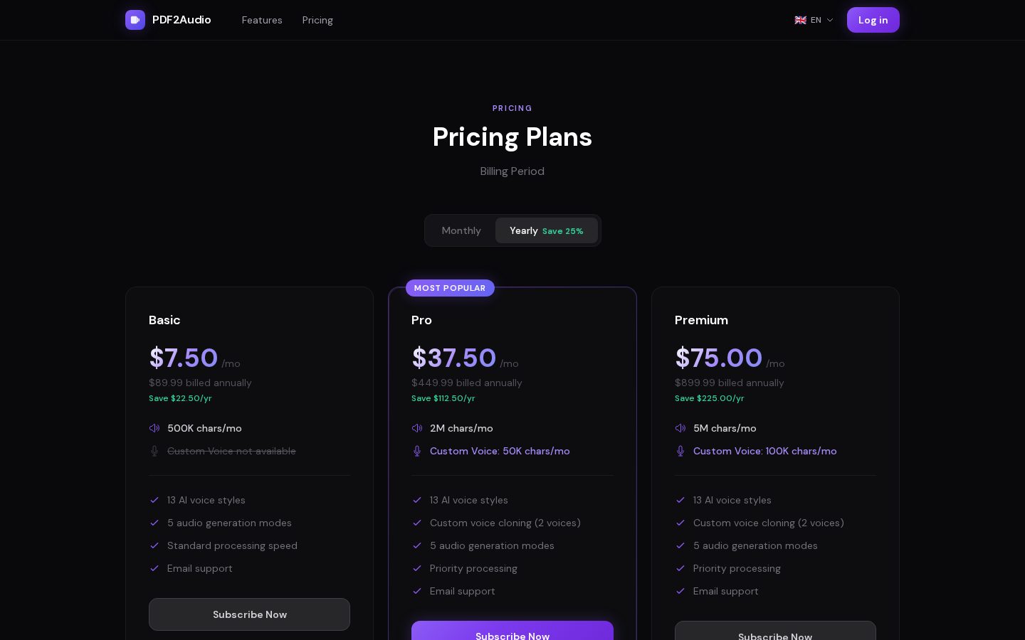 PDF2Audio AI Pricing