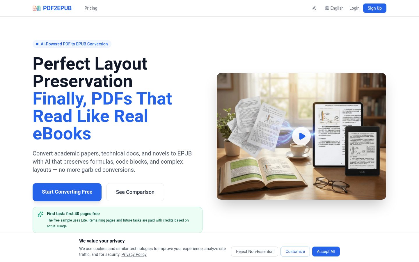 PDF2EPUBai Homepage