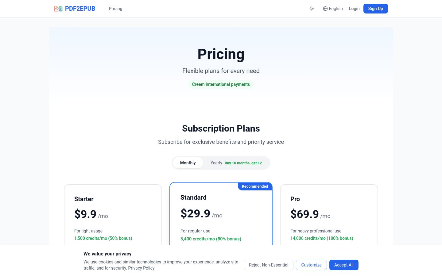 PDF2EPUBai Pricing