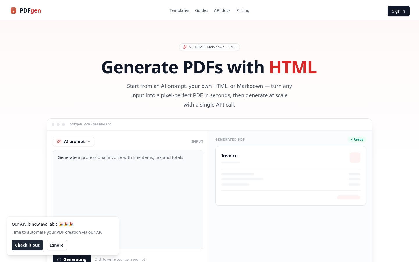 PDFgen Homepage