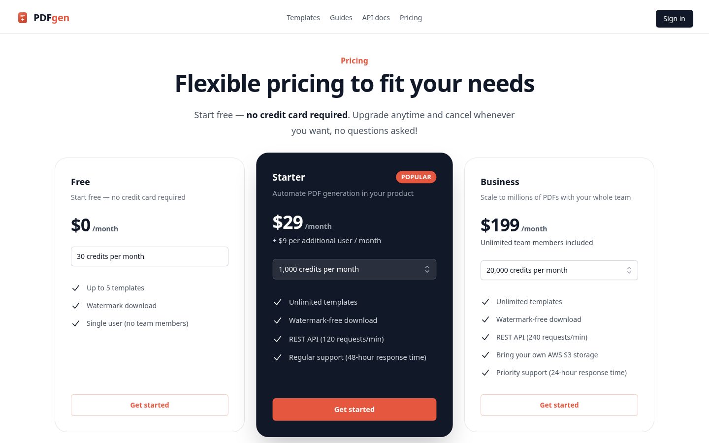 PDFgen Pricing