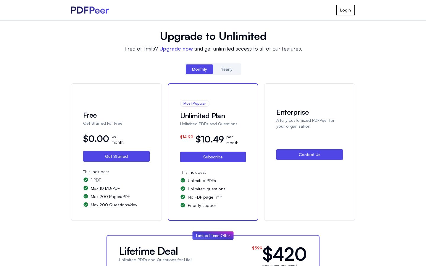 PDFPeer Pricing