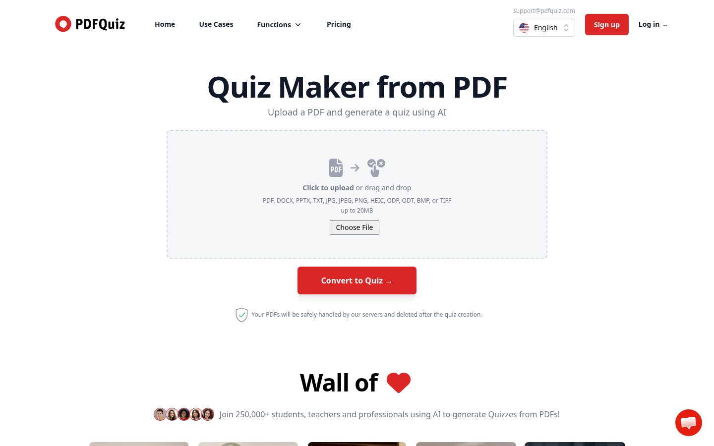 PDFQuiz.ai Homepage