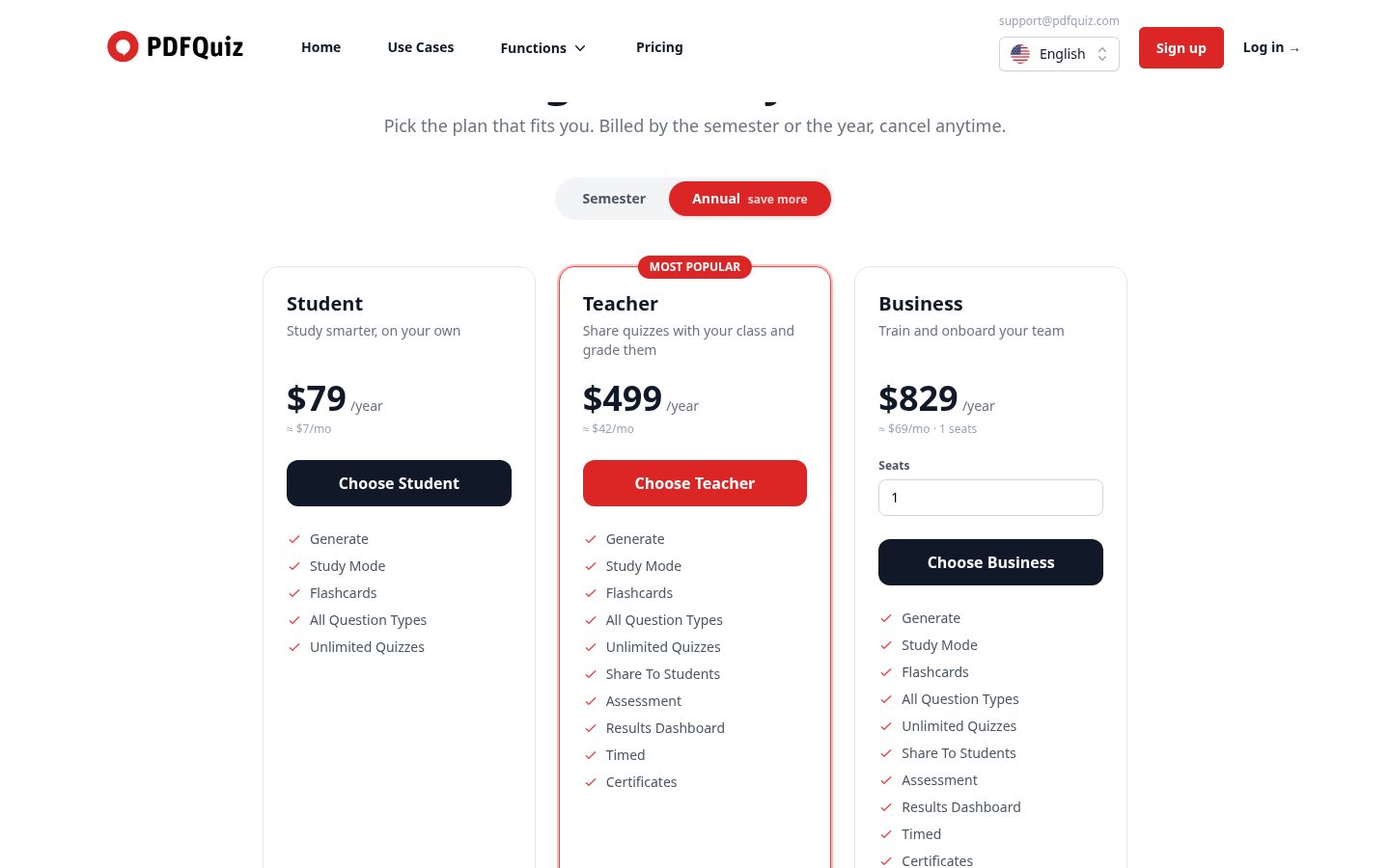 PDFQuiz.ai Pricing