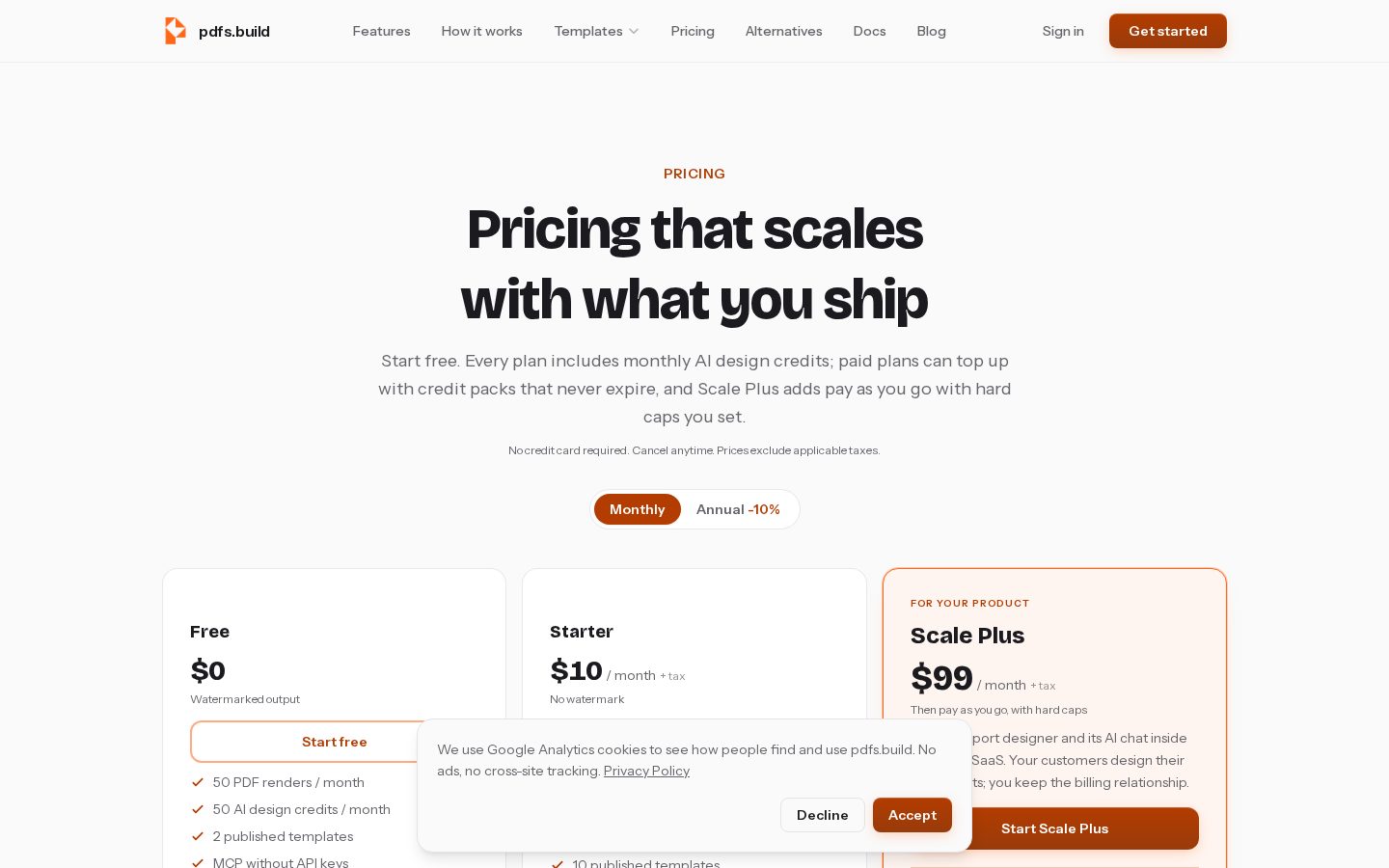 pdfs.build Pricing