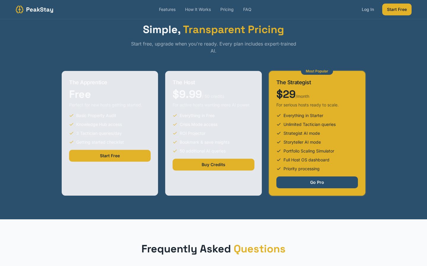 PeakStay.org Pricing
