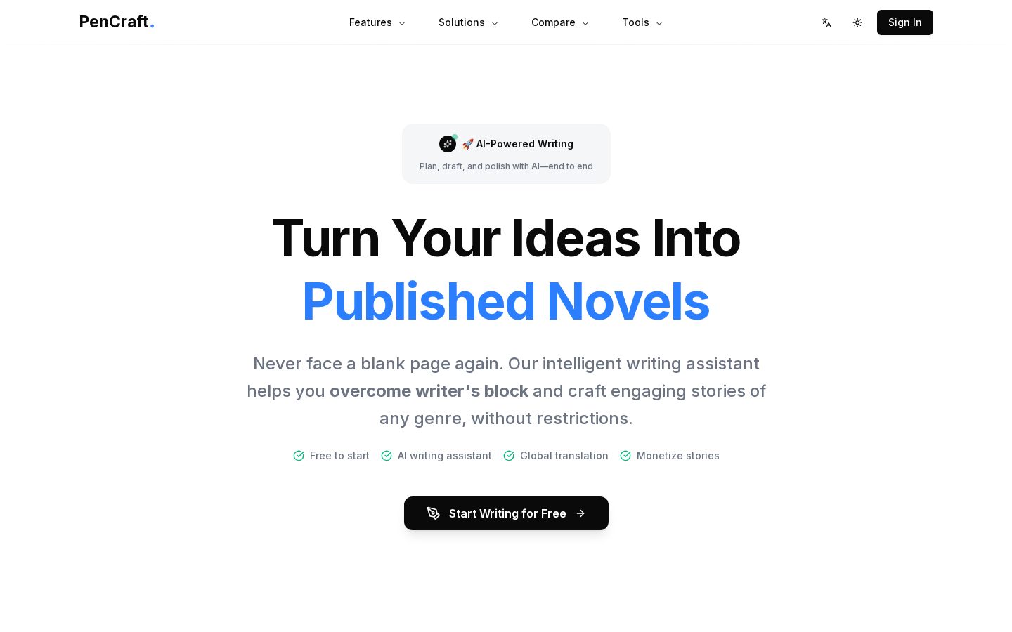 PenCraft - AI-Powered Writing Platform Homepage