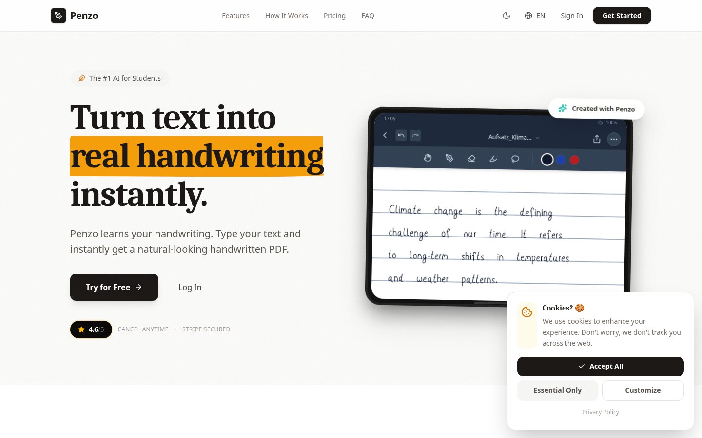 Penzo AI Homepage