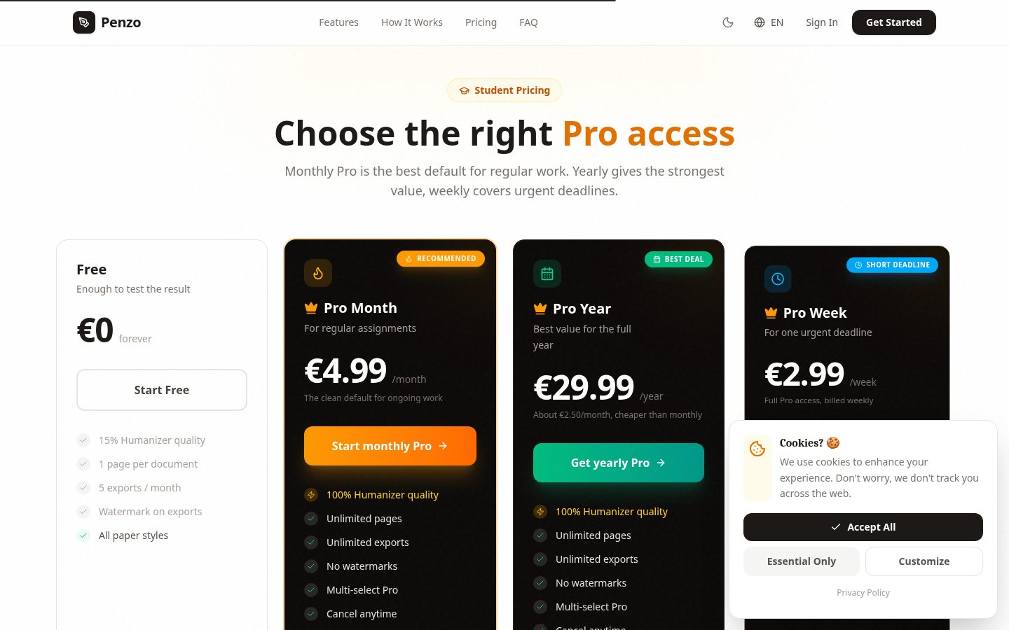 Penzo AI Pricing