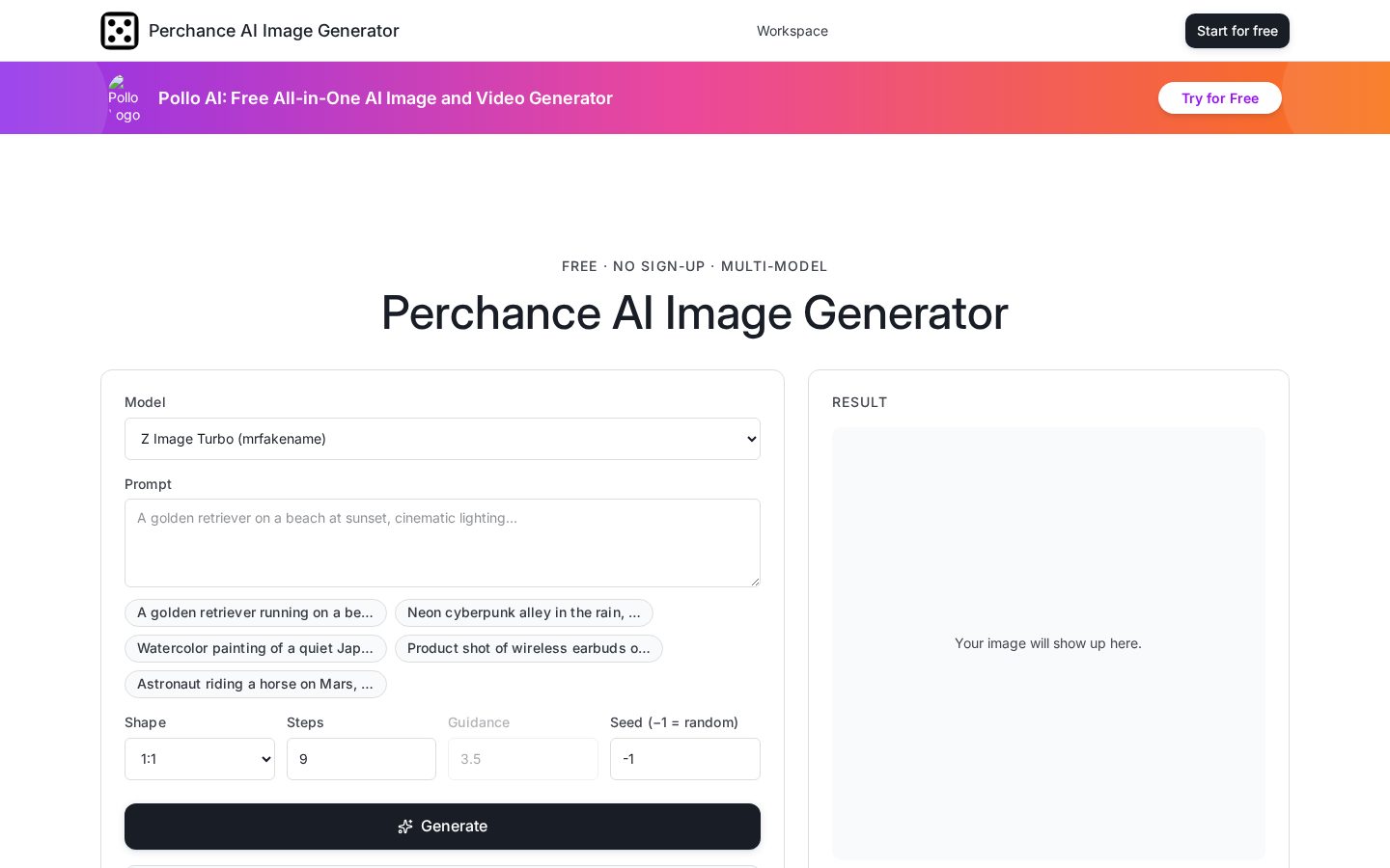 Perchance AI Image Homepage